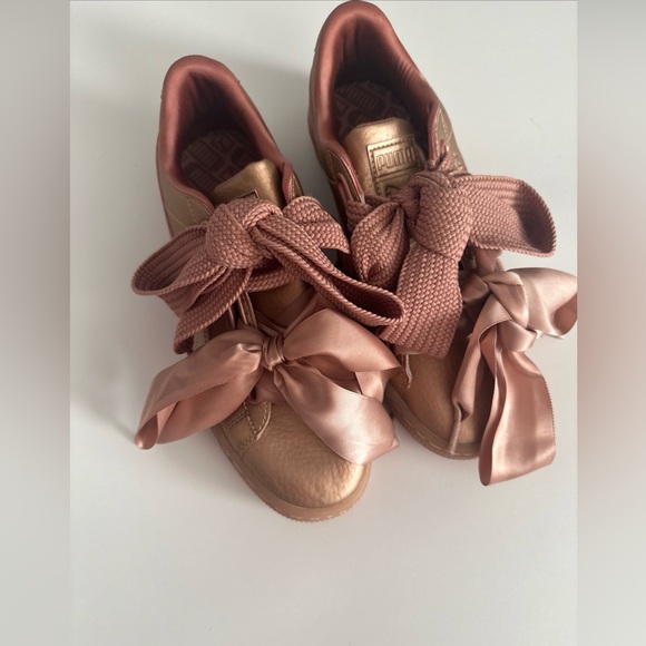 Puma Riahna Women's Satin Bow Sneakers - Pink and Gold - Picture 1 of 6